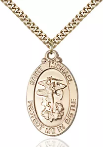 14 Karat Gold gefüllt St. Michael Schutzengel Militär katholische Medaille Halskette - Bild 1 von 1