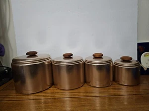 VINTAGE MIRRO ROSE 4 PIECE CANISTER SET 4QT,3QT,2QT,1-1/2 QT ALUMINUM - Picture 1 of 16