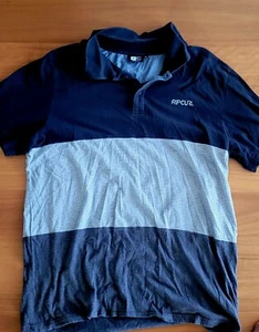 Ripcurl Polo Shirt Mens Size Large Grey/ Blue Striped Polo Shirt - Picture 1 of 6