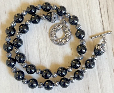 Carolyn Pollack Sterling Silver Black Onyx Beaded Necklace Toggle Clasp 18” - Image 1 of 4