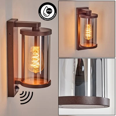 Moderne Metall/Glas Wandlampe & Wandleuchte Rostfarben Außen mit Bewegungsmelder - Bild 1 von 4