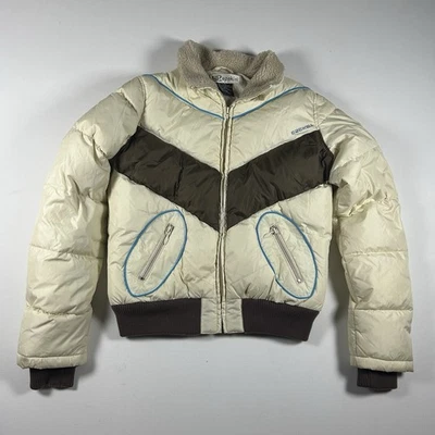 VTG Ezekiel Woman’s Puffer Jacket Feather Down Small “Futuristic” Cream / Brown - Image 1 of 4