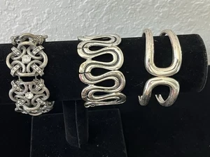 Vintage Nachlass Silberfarben Stretch & Scharnier Armreif Armband Boho Retro 3 Stück - Bild 1 von 24