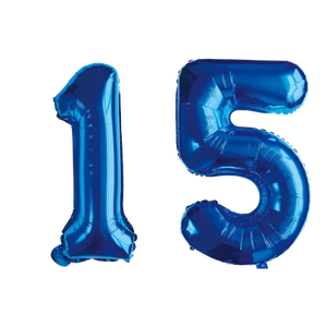 Number Fifteen 15 Blue Balloons - 32 Inch Foil Mylar for Birthday Milestone - Picture 1 of 1