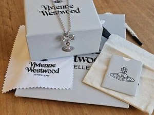 Vivienne Westwood Octavie Pendant Necklace Silver Bow Orb Clear Crystal NEW - Picture 1 of 10