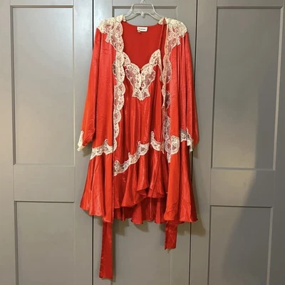 Винтажный NATORI Peignoir комплект атласной кружевной отделки Nieman Marcus ночная рубашка и халат размер маленький - Изображение 1 из 4