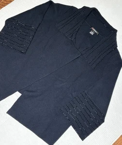 Cárdigan Ellen Tracy azul marino con cuello adornado con cuentas para mujer mediano 5 % cachemir - Imagen 1 de 7