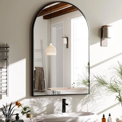 20"x30" Arched Bathroom Mirror - Wall Mounted Mirror - Black Arch Mirror - Al... - Image 1 of 4