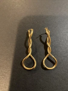 14K Yellow Gold Modernist Geometric Twisted Hoop Earrings Milor Italy - Picture 1 of 8