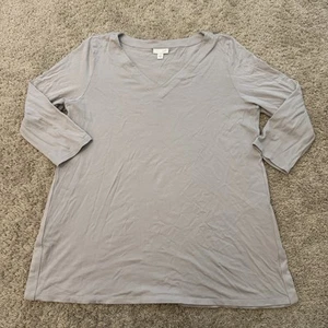 J Jill Top Shirt Womens Large Gray Side Button Tunic V Neck 3/4 Sleeve Soft - Picture 1 of 10