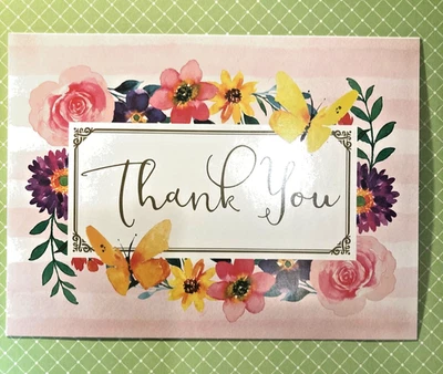 Beautiful Thank You Greeting Card with Envelope- Flowers and Butterflies  - Image 1 of 2