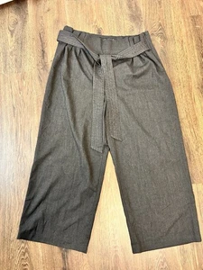 ZARA WOMAN Charcoal Gray High Rise Paperbag Waist Wide Leg Ankle Pants Sz XL - Picture 1 of 8