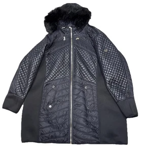 MICHAEL KORS Women's Black/Gold Quilted Fur Hood Winter Coat Jacket Sz 3XL - Picture 1 of 7