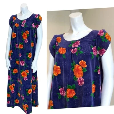 Vintage 60’s VELVET HAWAIIAN MAXI DRESS S Tropical MuuMuu Hibiscus Floral Muumuu - Image 1 of 4