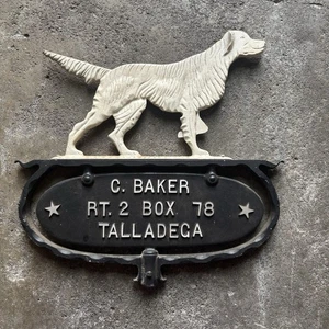 Vintage Cast Iron Dog Address Sign Plaque Labrador Retriever Pointer Talladega - Picture 1 of 4