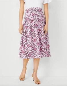 Ann Taylor Pink Floral Print Gathered Yoke Midi Skirt Size 4P A-Line Feminine - Picture 1 of 12