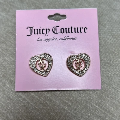 NWT Juicy Couture Gold JC Heart Sparkly Stud Earrings Jewelry Cute - Image 1 of 4