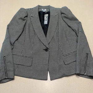 NWT Worthington Women’s Petite Lg Black and White Houndstooth Blazer Jacket - Picture 1 of 17