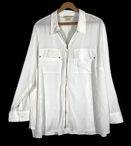 Michael Kors Tunika Top Gr. 2X weiß transparent Chiffon durchgehender Reißverschluss Coastal Old Money - Bild 1 von 13