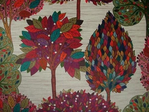 Foliage Fall Tree  Mulberry Velvet Designer Fabric Curtain Upholstery Cushion - Picture 1 of 24