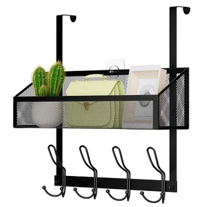 Over The Door Hooks Organizer Back of with 12 Coat & Mesh Baskets The Towel Rack - Picture 1 of 7