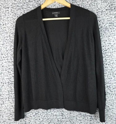 Cardigã feminino halogênio preto mistura de lã merino frente aberta tamanho pequeno - Imagem 1 de 4