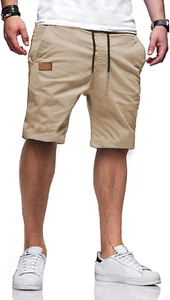 Mens Casual Shorts - Cotton Drawstring Summer Beach Stretch Twill Chino Golf Sho - Picture 1 of 12