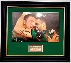 Greg Inglis and Sam Burgess Rabbitohs Premiers 2014 Signed Celebration Framed - Picture 1 of 11