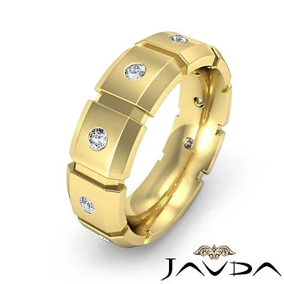 Mens Block Link Eternity Wedding Band 14k Yellow Gold Diamond Ring 6.5mm 0.24Ct - Изображение 1 из 3