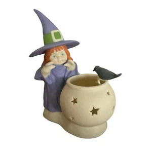 Dept 56 Stirrin Up a Little Magic Tea Light Holder Halloween Witch Crow Candle - Picture 1 of 12