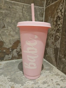 Pink Plastic Cup With Straw And Lid - "Babe" Bachelorette Party Favor - Picture 1 of 7