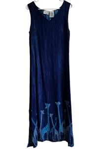 Vtg Day For Night Blue Giraffe Maxi Dress Blue Round Neck Sleeveless Women's M - Picture 1 of 10