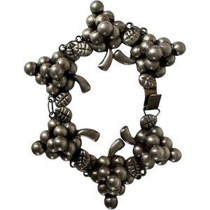 STERLING SILVER Bracelet Mexico Vintage Handmade GRAPES 8" Length WINE COUNTRY - Picture 1 of 9