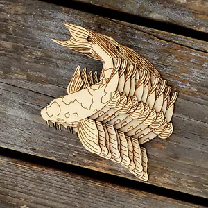 10x Koi Carpa in Legno Torsione Forma Artigianale 3mm Strato Tropicale Mare Animali Pesci Stagni - Foto 1 di 3