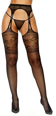 sexy ELEGANT MOMENTS crochet FISHNET crochless SUSPENDER high WAIST pantyhose - Image 1 of 2