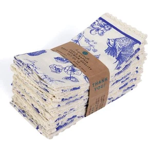 Dinner Cloth Napkins Cotton Blend Blue Bird Print Premium Quality Mitered Cor... - Picture 1 of 6