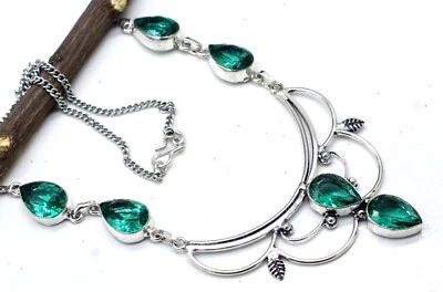 925 Sterling Silver Green Tourmaline Gemstone Handmade Jewelry Necklace S-17-18" Foto 1 de 4