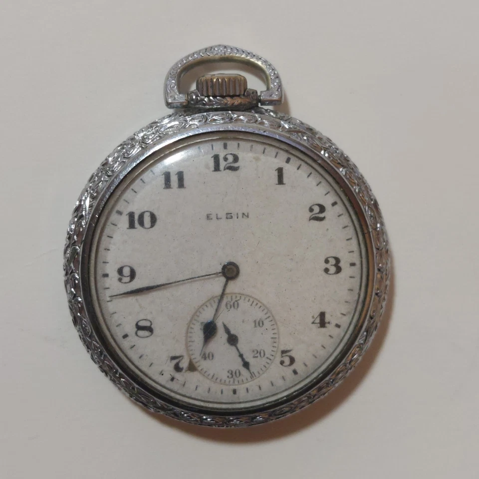 Antique 1917 Elgin Art Deco Pocket Watch- Grade 315 Model 3 15j 12s Silver Tone - Image 1 of 4