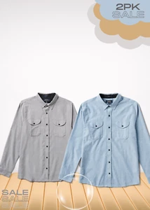 NWT 2 Roark Well Worn Long Sleeve Organic Oxford Shirts Blue /Smoke Sz Lg - Picture 1 of 11