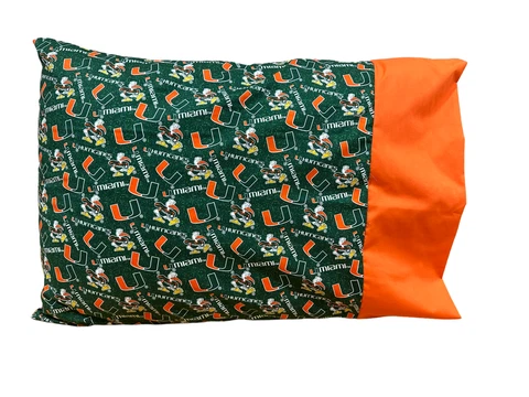 University of Miami Hurricanes Pillowcase-Tone on Tone Cotton Cover