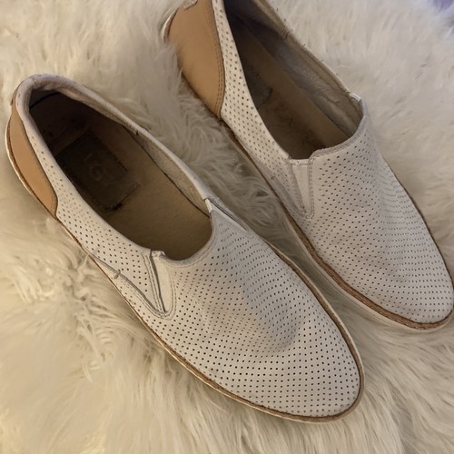 Ballerine UGG donna casual pelle bianca bordo marrone testurizzato S9 S N 1019690