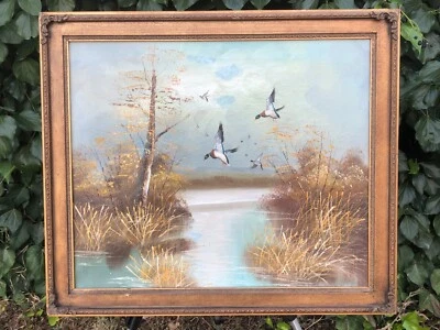HENRY McLAUGHLIN Original Anos 1960 PAISAGEM MODERNA IMPRESSIONISTA Lagoa de Patos Patos-reais - Imagem 1 de 4