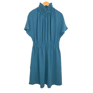 Edeline Lee Damen Hera Rüschenkleid Gr. 14 Blau Kurzarm Elastischer Bund Taschen - Bild 1 von 8