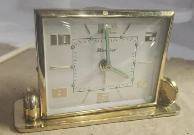 vtg Brass table top wind up alarm clock Blessing West Germany 4" L  glows MCM - Image 1 of 4