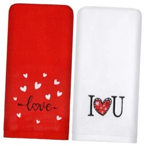 2 Pack Valentines Hand Towels Cotton 100% Embroidered Bathroom 13.7'' x 29.5'' - Picture 1 of 8
