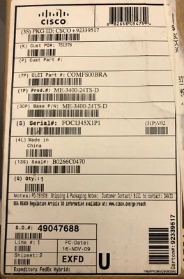 NEW FACTORY SEALED CISCO ME-3400-24TS-D Switch 24 ports / GENUINE - Image 1 of 3