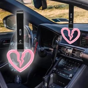 Pink S Broken Heart JDM Ring Tsurikawa Subway Bus Car Handle Strap -Black PVC X2 - Picture 1 of 6