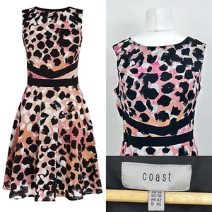 Coast Rowena Skater Summer Dress - BNWT - 14 , Pink & Orange Animal print - Picture 1 of 16