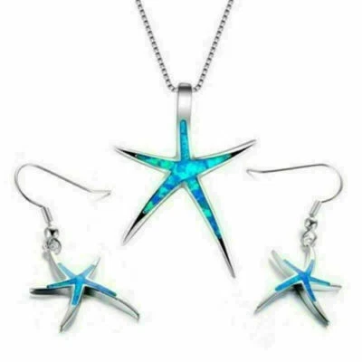 Moda Estrella de Mar Azul Fuego Colgante Collar Pendientes Conjunto Aleación Joyería Regalos Foto 1 de 4