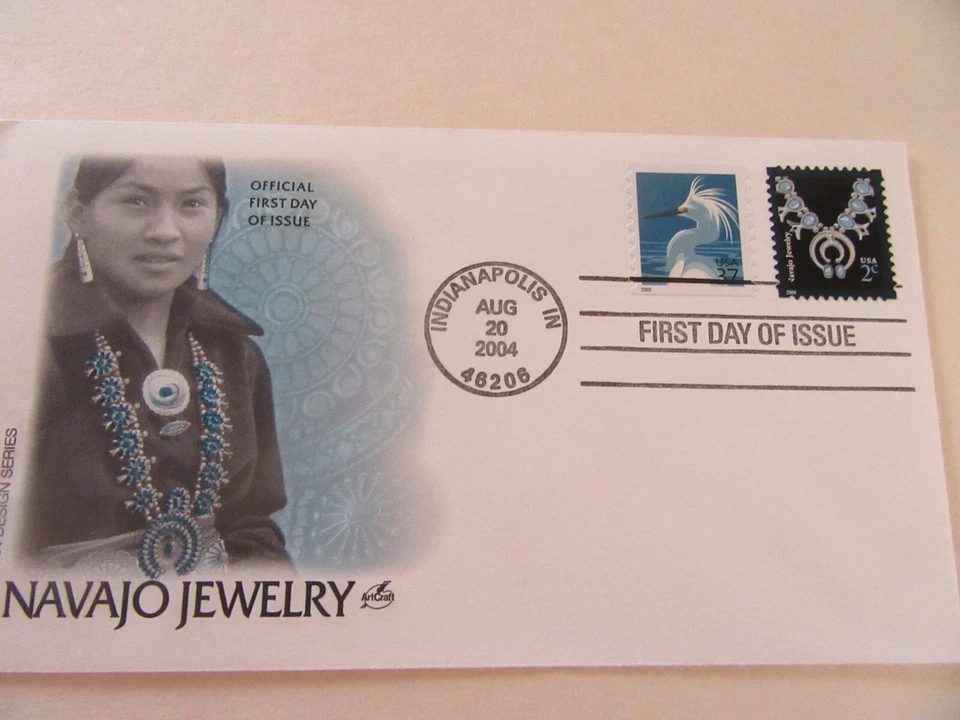 Navajo Jewelry 2c Stamp 2004 Fdc Sc#3753 Art Craft Cachet Cover With 37c Egret - Image 1 of 1